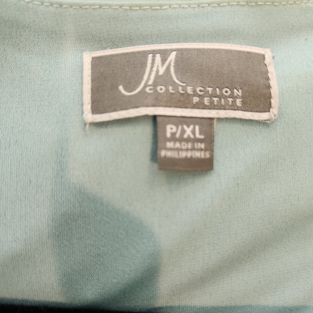 JM Collection Blue, Green & Gold Floral V-Neck Top with Jeweled Embellishments - Picture 4 of 8